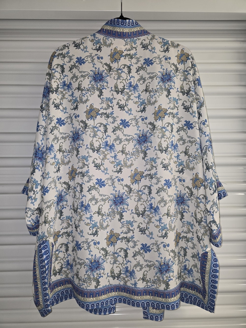 Max Studio White Open-Front Kimono with Blue Floral Border - Picture 10 of 10